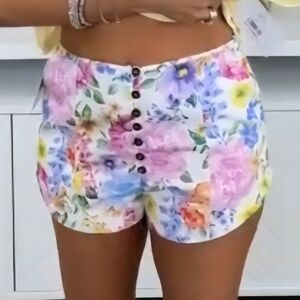 Olivaceous Multicolor Floral High Waist Shorts